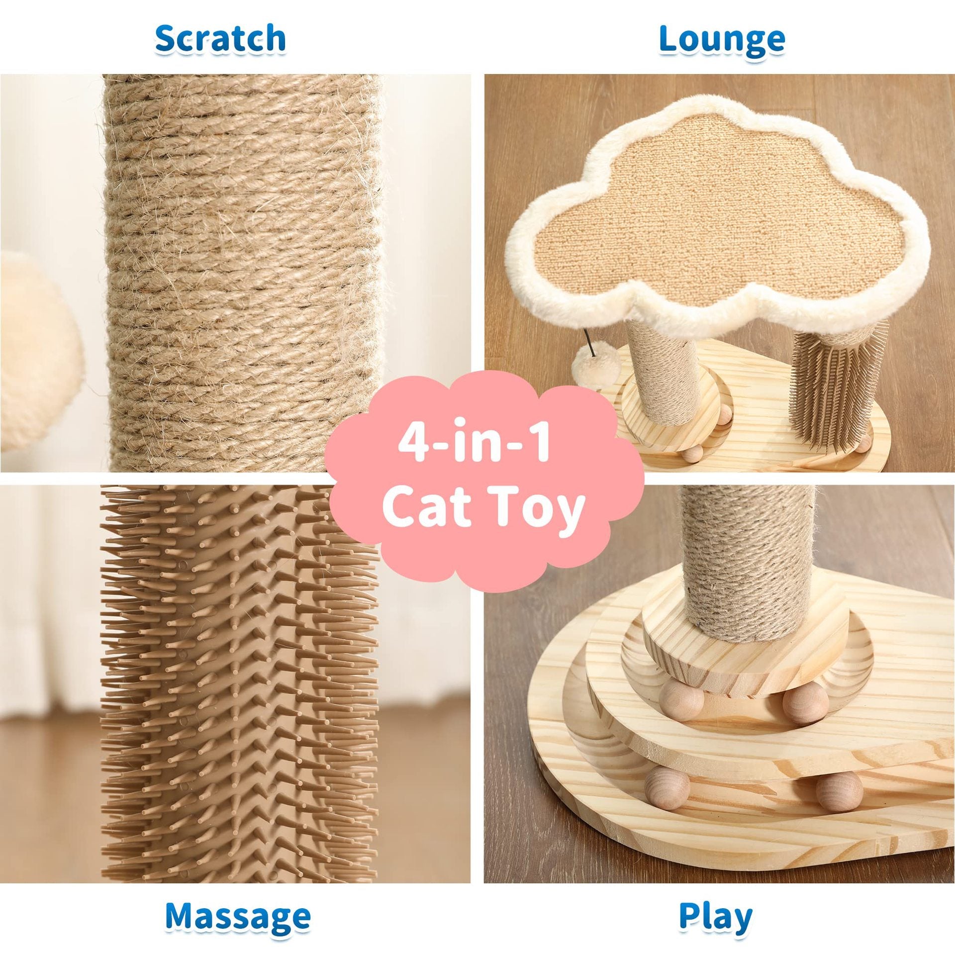 Cat Scratching Post – Multi-Activity Cat Tree with Scratcher, Groomer & Toys