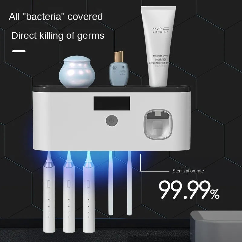 Wall-Mounted Toothbrush Holder with UV Sterilizer & Toothpaste Dispenser