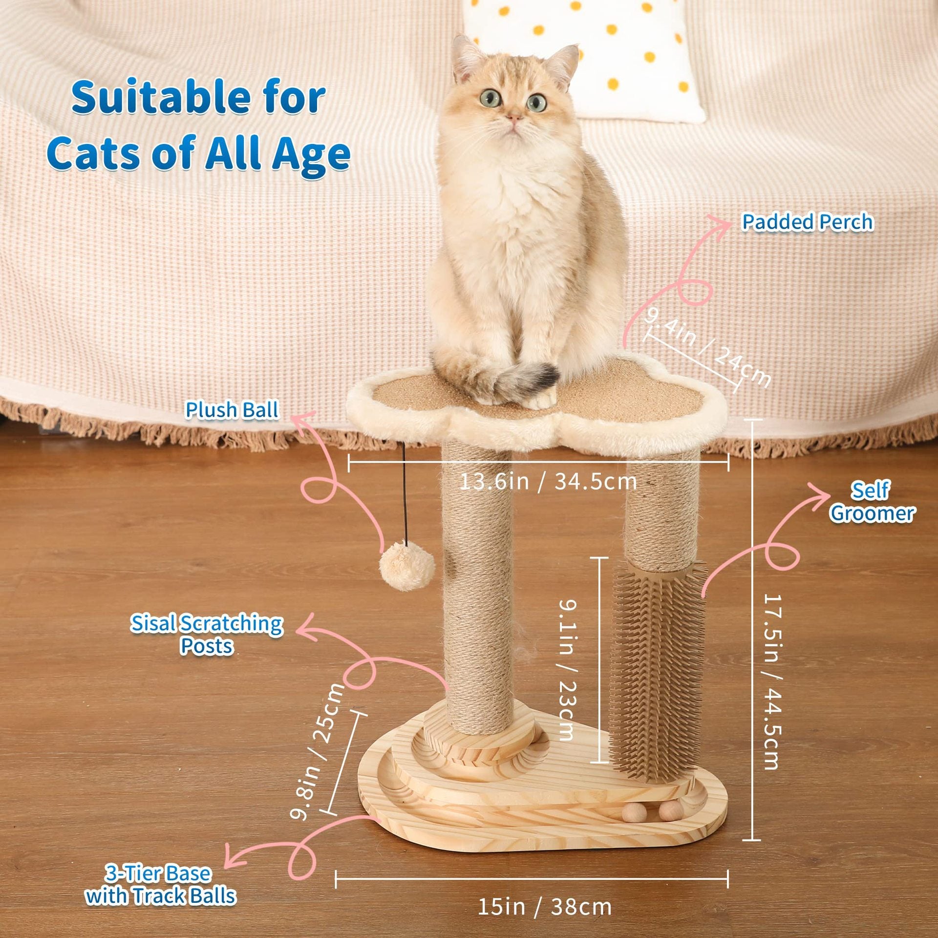 Cat Scratching Post – Multi-Activity Cat Tree with Scratcher, Groomer & Toys