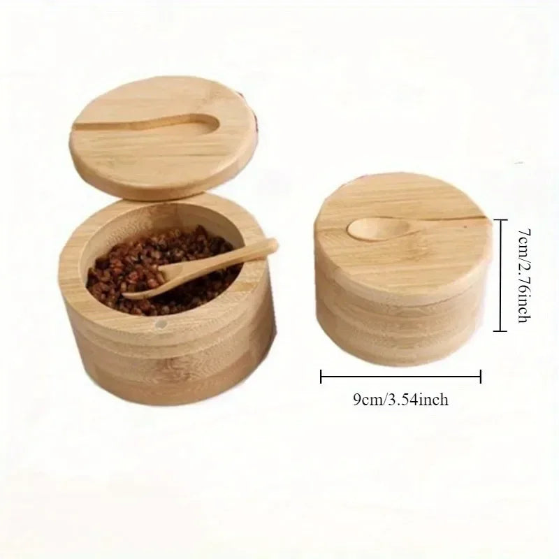 Bamboo Salt Box with Magnetic Lid and Spoon