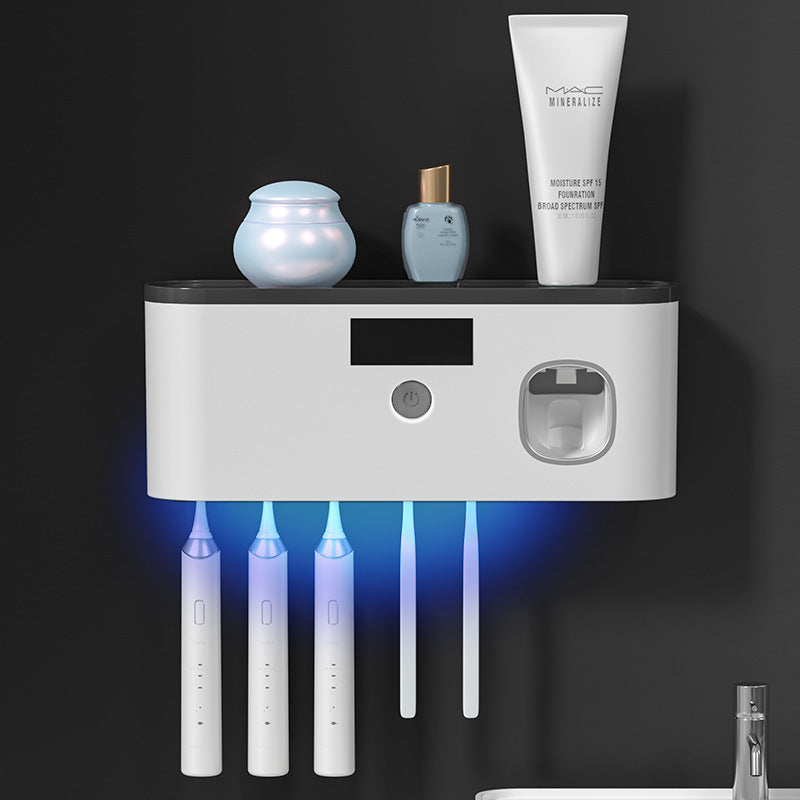 Wall-Mounted Toothbrush Holder with UV Sterilizer & Toothpaste Dispenser