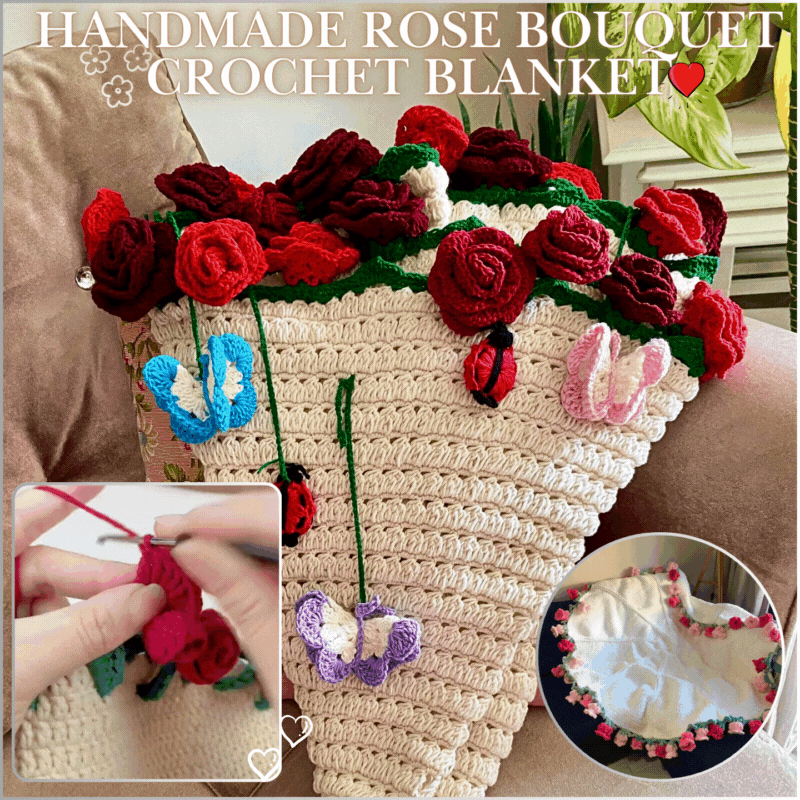 Crochet Rose Bouquet Blanket – Handcrafted Flower Throw & Romantic Gift